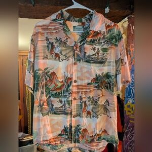 Hard To Find Kamehameha Hawaiian Shirt with Tropical Print In Great Condition